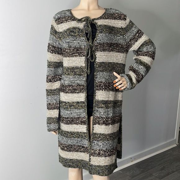 Stripe Knitted Double Tie Front Duster Cardigan - Picture 15 of 17